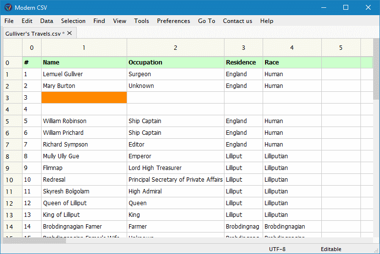 Modern CSV allows multi-cell editing.