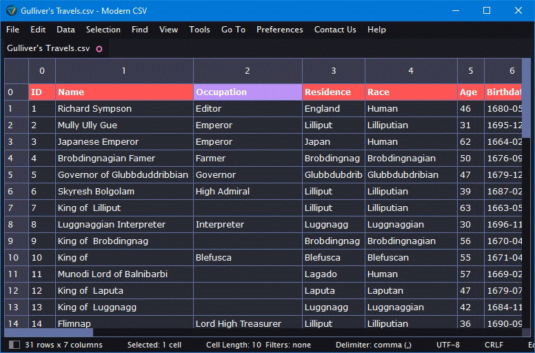 Set the first row or column index