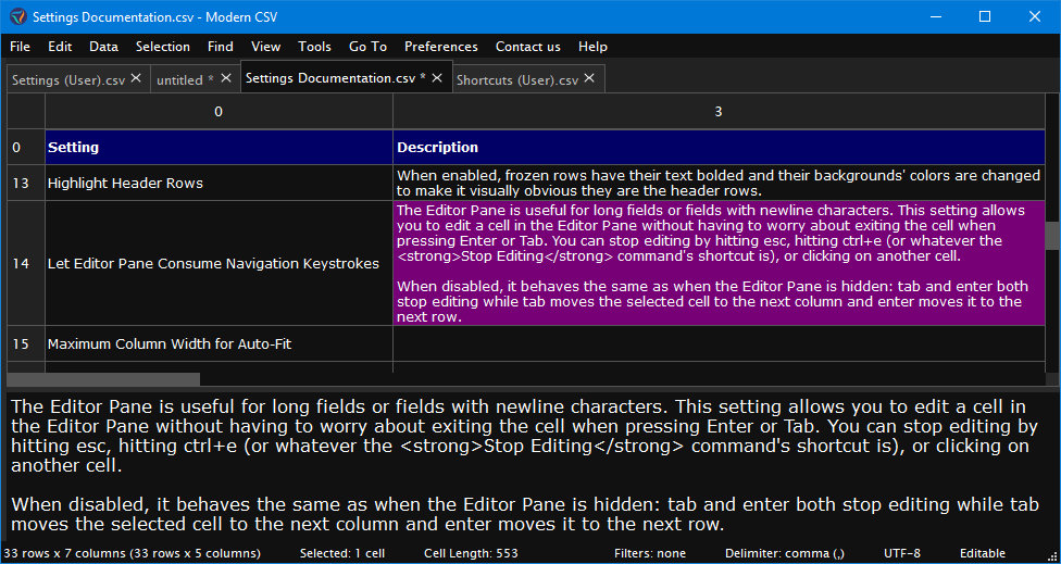 Let Editor Pane Consume Navigation Keystrokes