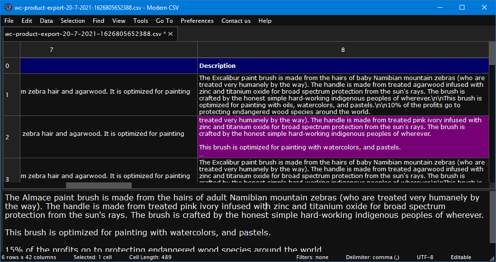 Use the editor pane to more easily edit the Description field.