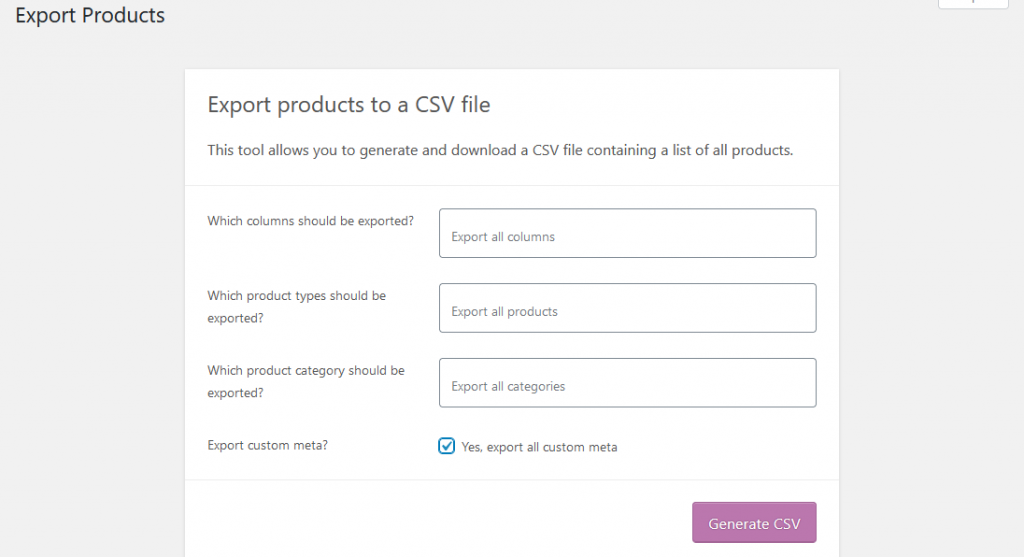 Export a CSV file from WooCommerce