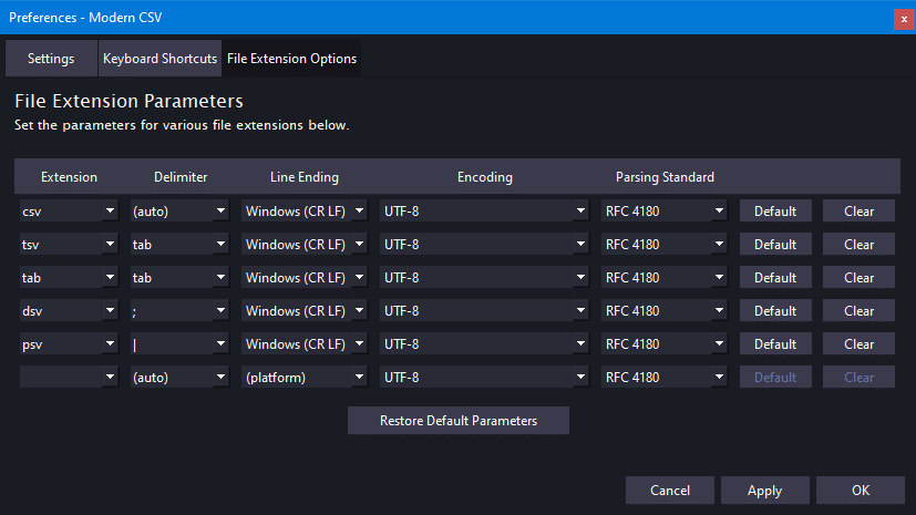 File Extension Options