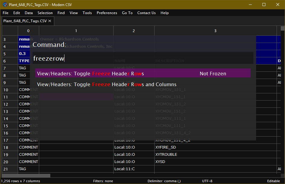 Freeze header rows from the command launcher (ctrl+L)