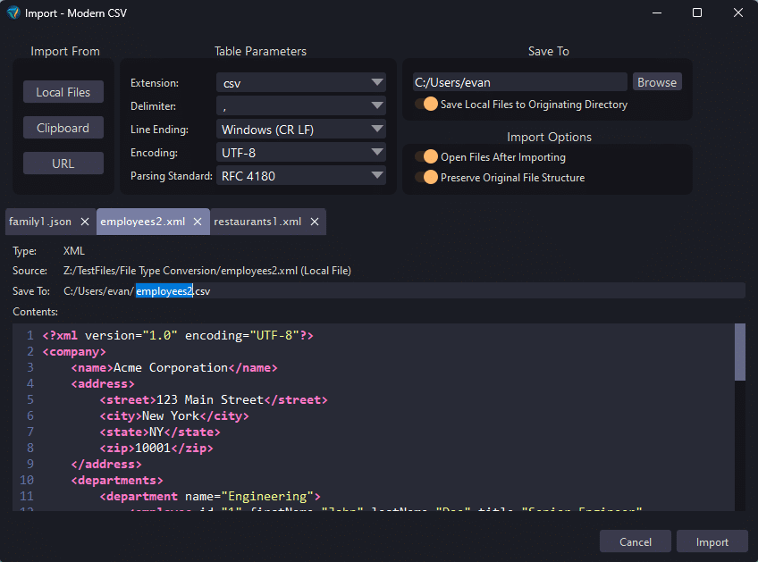 Import Window