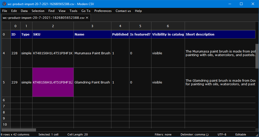Update the SKU fields.